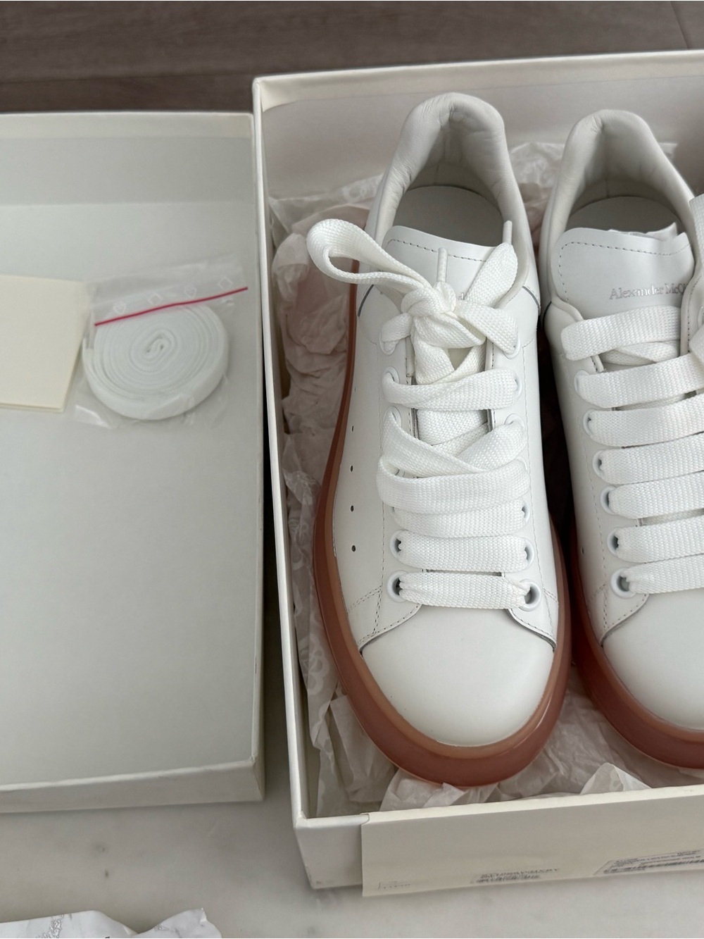 Alexander McQueen White Leather Sneakers with Pinkish Gum Sole